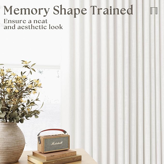 Off White Patio Sliding Door Curtains 100 Width 102 Inches Long Pinch Pleated Curtain Drape with Hooks Rings Light Filtering Semi Sheer Extra Wide 100x102 Drapes Panel for Living Dining Room