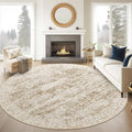 9x9 Brown Round Rug 9ft Living Room Circle Rug Vintage Round Area Rug Non Slip Indoor Carpet for Apartment