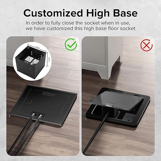 Vagueior Recessed Flat Hidden Floor Electrical Outlet Box Kit,Stainless Steel Cover with 2 * 20A+ 1 * 15A Receptacle Outlet,+2 * 5V/4.8A USB Port+1*RJ45 Port,UL Certified,Black