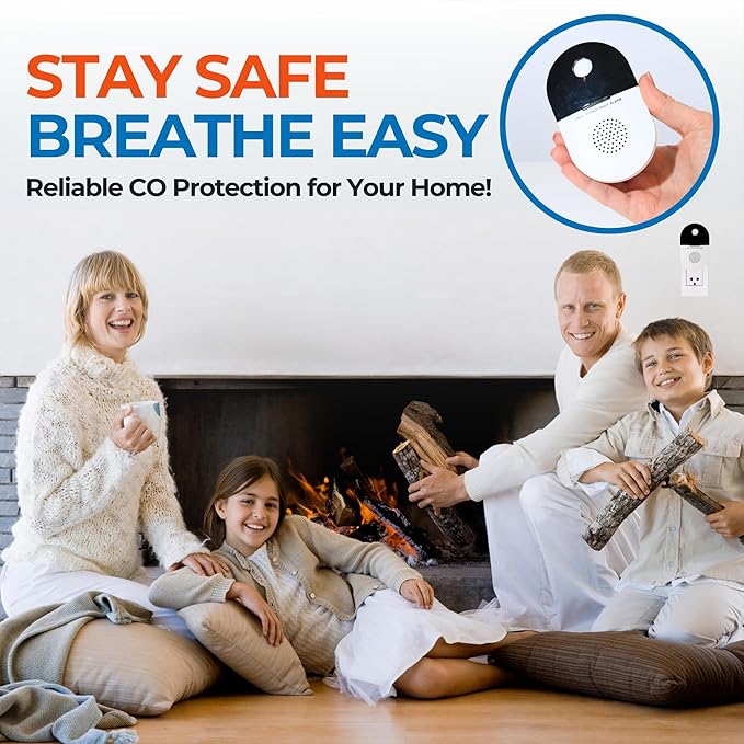 Plug-in Carbon Monoxide Detector – UL 2034 Certified with Loud Audible and Visual Alarm at 300 PPM – Continuous Low-Level CO Detection, Durable Design – Perfect for Homes, Kitchens, RVs, and Travel