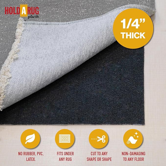 Hold-a-Rug Plush 8'6" x 11'6" Nonskid, Nonslip Rug Pad, Reversible Gripper, ¼ Thick, Safe for All Floors and Carpet, Keep Area Rugs Secure