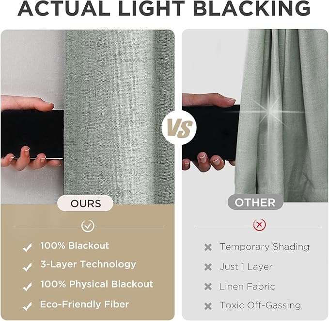 Joydeco Blackout Curtains 95 Inches Long 2 Panels Burg, Room Darkening Curtains for Bedroom, 100% Black Out Textured Thermal Drapes Privacy Protection 2 Panels Set(W52 x L95 Inch, Sage Green)