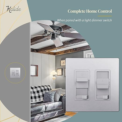 TOPGREENER Kalide Light Switch and 3-Speed Ceiling Fan Control Combo, in Wall Light and Fan Combination Switch, Single Pole, 2.5A, 720W, Neutral Wire Not Required, TGSFS3-SV, Silver