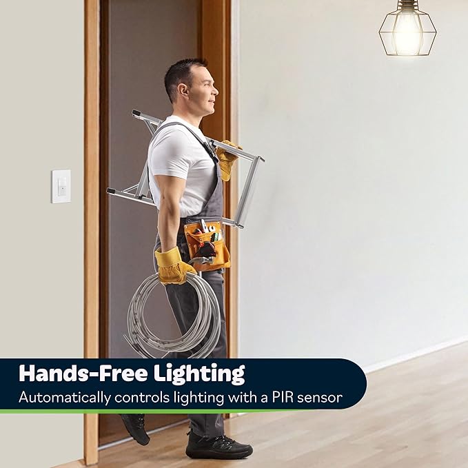 TOPGREENER Motion Sensor Switch, PIR Sensor with Ambient Light Level, 𝐍𝐨 𝐍𝐞𝐮𝐭𝐫𝐚𝐥 𝐑𝐞𝐪𝐮𝐢𝐫𝐞𝐝, Ground Wire Required, Occupancy & Vacancy Modes, Single Pole, TDOS5-JM-W-2PCS, White