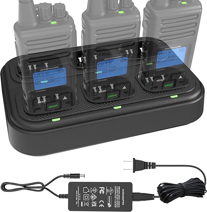 SAMCOM Six Way Charger Multi Unit Rapid Gang Charger Station with Removable AC Adapter Compatible with FPCN30A Walkie Talkie and Battery (1 Pack)