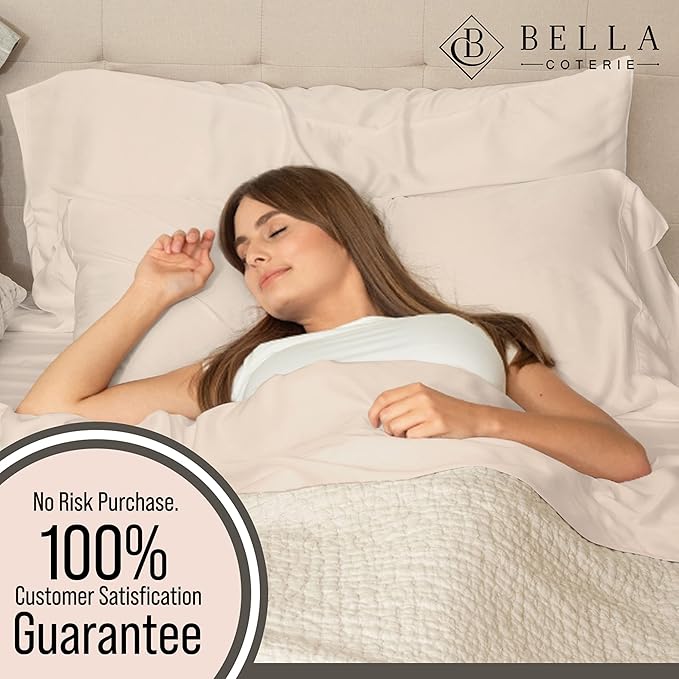 Bella Coterie Luxury Bamboo Viscose Twin Size Sheet Set | 100% Organically Grown | Ultra Soft | Cooling for Hot Sleepers | 18" Deep Pocket [Champagne]