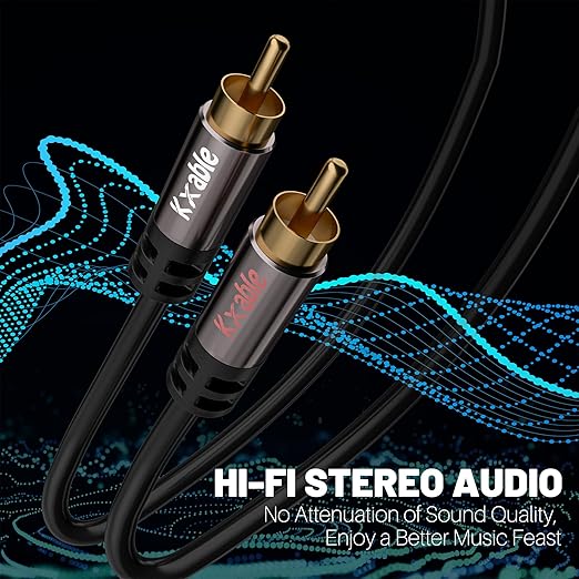RCA Cable 50FT, 2RCA Male to 2RCA Male Stereo Audio Cable,【Oxygen-Free Copper, Hi-Fi Sound, Double Shielded】 2 RCA Car Audio Subwoofer Cord for Home Theater, HDTV, Amplifier, Hi-Fi System, Speaker