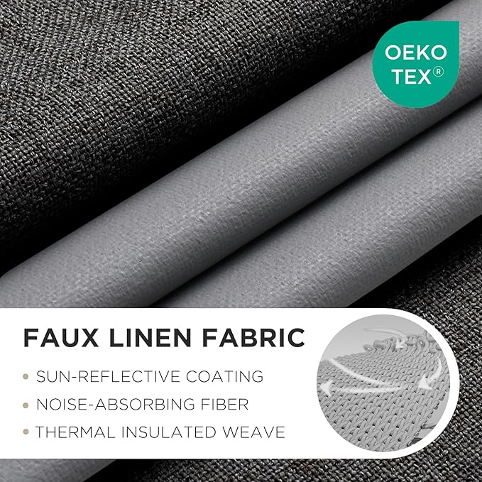 Joydeco Charcoal Grey Blackout Curtains 96 Inches Long, Curtains 96 Inch Length 1 Panel for Bedroom, Thermal Insulated Linen Black Out Curtains with Grommets(100x96, Charcoal Grey)