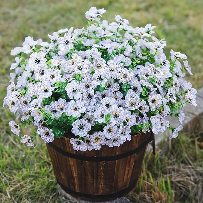 HyeFlora Artificial Flowers for Outdoor Indoor Garden Home Decoration, Faux Flower Daisy with Eucalyptus Leaves Fake Plants Greenery Boxwood Porch Patio, 12 Bundles (Creamy White)