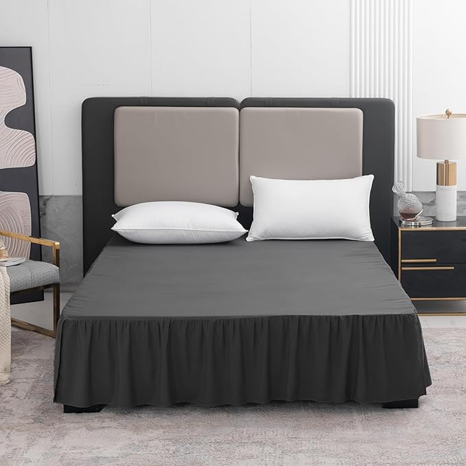 TSUTOMI Black Bed Skirt Twin Size Ruffled Bed Skirt with Split Corners, Twin Bed Skirt 16 Inch Drop,Twin Size Bed Skirt Black for Ruffled Bed Skirt with Split Corners, Bed Skirt Twin Size