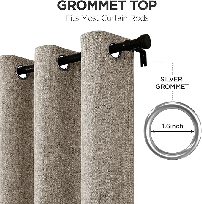 Joydeco Blackout Curtains 90 Inches Long 2 Panels Burg, Room Darkening Curtains for Bedroom, 100% Black Out Textured Thermal Drapes Privacy Protection 2 Panels Set(W52 x L90 Inch, Linen)