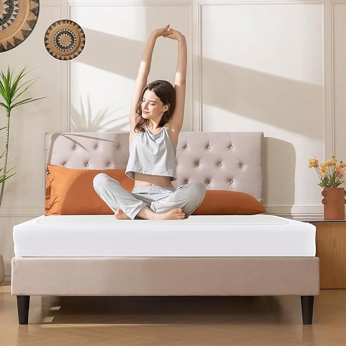 Biscaynebay Decorative Box Spring Cover Queen Size, White Luxurious Jersey Knitting Stretchy Wrap Around 4 Sides Bed Skirt for Home/Hotels, Easy Fit Wrinkle & Fade Free Machine Washable