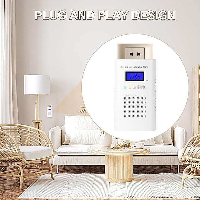 3 Pakcs Combination Gas & Carbon Monoxide Detector, Plug in Carbon Monoxide Alarm & Natural Gas Detector,Propane,Methane,with Backup 9V Battery Feature, Digital Display, for Home, Apartment, RV