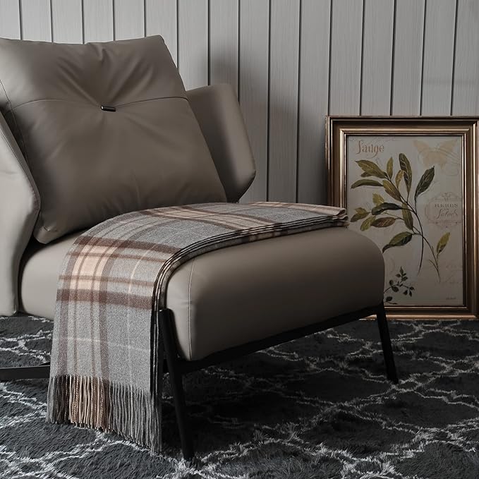 EP Mode 100% Pure Cashmere Throw Blanket for Sofa, Classic Design with Gift Box (Grey Tartan)