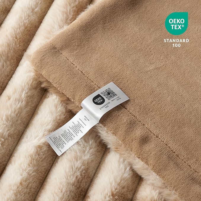 Cozy Bliss Faux Fur Throw Blanket for Couch, Cozy Warm Plush Striped Blanket for Sofa Bedroom Living Room, 108 * 90 Inches Tie-dye Khaki