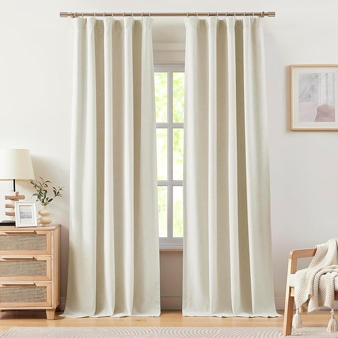 Vision Home Natural Linen Full Blackout Curtains 84 inch Length for Bedroom Living Room Darkening Soundproof Window Panels Thermal Insulated Rod Pocket Back Tab Farmhouse Drapes 56" Wx84 Lx2
