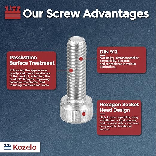 Kozelo 10pcs Socket Head Cap Screws - [M8-1.25 x 25mm] 304 Stainless Steel Allen Socket Drive for Electrical Motor 3D Printing Fan Engine Replacement Use, Silver