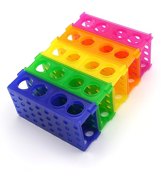 Heathrow Scientific HS29022G Interlocking 4 Way Tube Rack, Polypropylene, Assorted Colors (Blue, Green, Pink, Yellow, Orange), Pack of 5