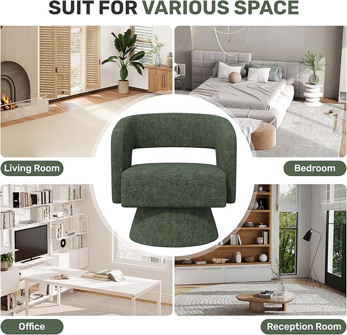 Swivel Accent Chair Set of 2, Modern Comfy Chenille Barrel Chairs, Oversized Upholstered Round Arm Chair for Living Room, Bedroom, Reading Room, Green