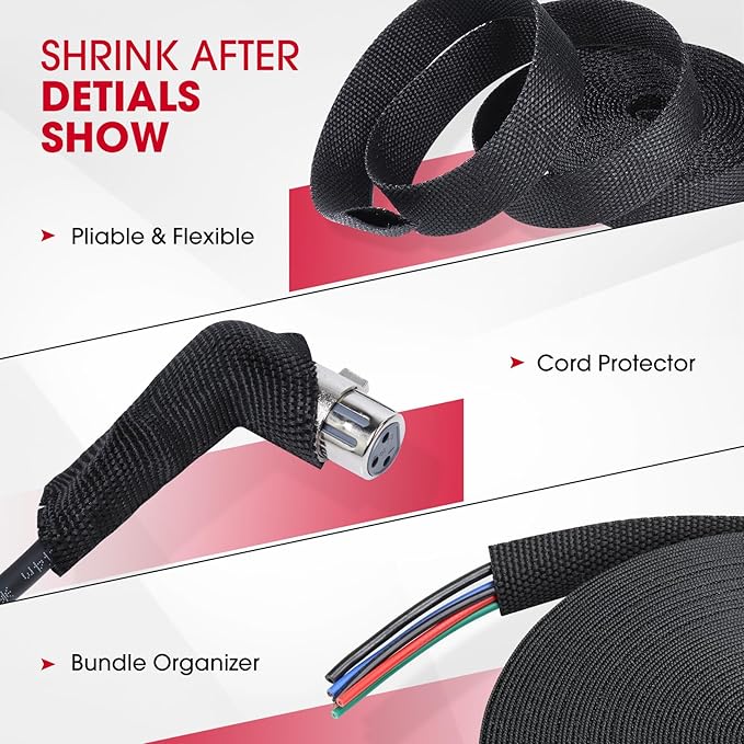 Sonoreboom 2 in 1 Heat Shrink Braided Sleeving Fabric Tubing-Ideal fit Irregular Shape Hose/Cable/Wire (1/2"(12mm), 60FT)