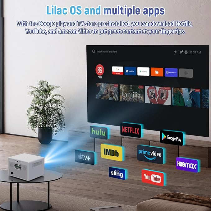 [Built-in Apps & 2026 Upgraded] Projector with WiFi and Bluetooth｜3 Years Protection｜2000ANSI Native 1080P/4K Supported｜Ultra Short Throw Projecto for Home & Outdoor｜Built-in Apps