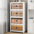 Storage Bins with Lids and Wheels, 440QT-110QT*4Tier Collapsible Bathroom Storage Cabinet with Clear Doors, Plastic Stackable Closet Organizers and Containers White