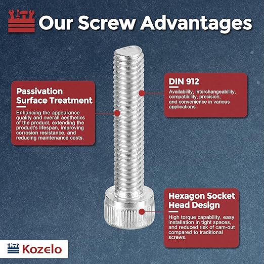Kozelo 20pcs Socket Head Cap Screws - [M6-1 x 30mm] 304 Stainless Steel Allen Socket Drive for Electrical Motor 3D Printing Fan Engine Replacement Use, Silver