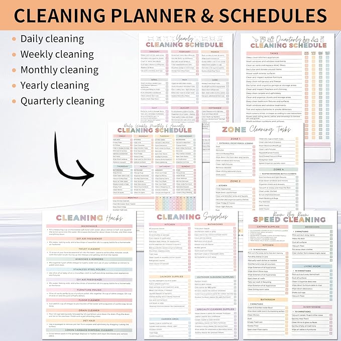 ADHD Cleaning Planner‌, Cleaning Plan Schedule and Checklist‌ for Adults and Teens, Adhd Cleaning and Organizing Planner, Daily Weekly Monthly Checklist for Home, Reusable ‌DIY Household Cleaning Planner‌