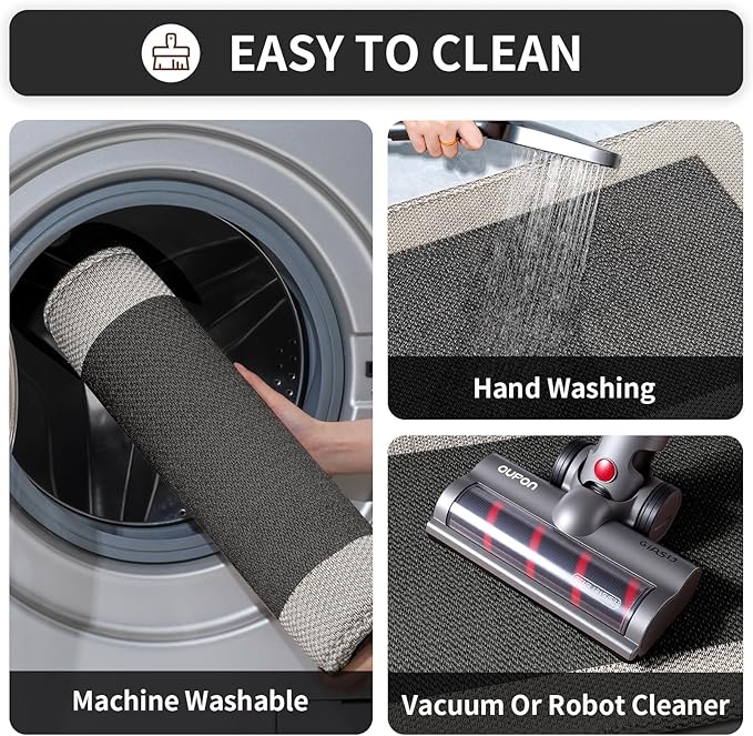 Kitchen Mats for Floor, Super Absorbent Kitchen Rugs Non Slip Washable, Soft Braided Kitchen Runner Rug, Standing Mat Kitchen Sink Mat, Easy to Clean, Black 17x30