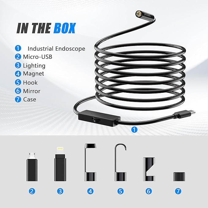 0.216 in Ultra-Thin Snake Inspection Borescope, Pancellent Type C Endoscope, Scope 1920P with 6 LED Lights for Android and iOS Smartphone, iPhone, iPad, Samsung (16.5FT)