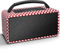 DINDIN Portable Bluetooth Speaker: 80W (Peak), 20H Playtime, Loud Wireless Wood Speakers with Bass, AUX and USB Input, Subwoofer, TWS Pairing, Vintage Speaker for Outdoor, Home, Office (Red+White)