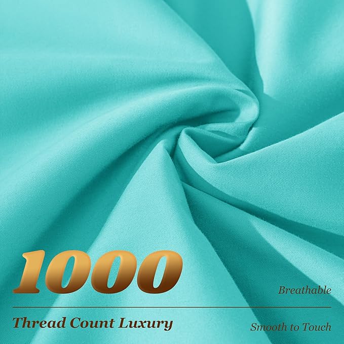 LBRO2M 1000 Thread Count 100% Egyptian Cotton Sheets Set,Full Size Bed Sheet 4 Piece Sets,Long Staple,16 Inches Deep Pocket,All Season,Bedding Super Soft Breathable,Sateen (Lake Green)