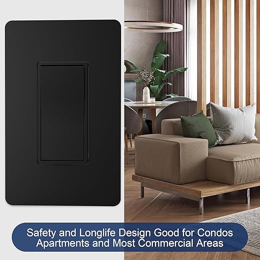 ThunderWay Matte Black 3 Way Decorative Light Switch with Plate, 15 A 120/277 V Rocker Paddle Wall Switch Replacement, Self-Grounding, Residential Grade, Wall Plate, UL Listed (20 Pack)