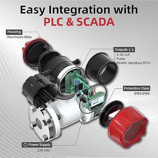 Electromagnetic Flow Meter,High-Precision Industrial Flowmeter Digital Display IP65 Protection 4-20mA Output Pipe Sensor for Wastewater, Sewage, and Seawater（DN15)