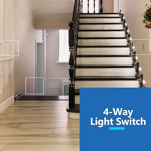 LIDER Minimalist Design Matte Finish Lighted 4-Way Decorator Light Switch, Four Way Frameless Rocker Switch, Residential/Commercial Grade, 15A 120V/277V, UL Listed, LS15-4W-LA, Light Almond