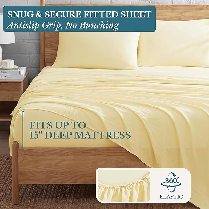 Casa Platino Sheets Twin XL Size Bed Set, Pre-Washed Ultra Soft & Breathable Twin XL Bed Sheets Set, Brushed Microfiber Cooling Sheets, Twin XL Size Sheets Set with Deep Pockets - Vanilla