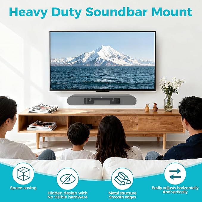HEIWUKONG Ray Mount Compatible with Sonos Ray Wall Mount, Heavy Duty Rays TV Mount, Hidden Floating Design Soundbar Wall Bracket for Under/Above TV, Black