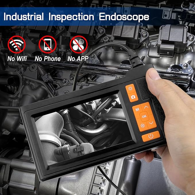 Dual Lens Endoscope Camera with Light, 4.3" Borescope with Photo/Video Function & Free(Built in 32GB Card), 16.4FT Semi-Rigid Snake Cable with IP67 Waterproof for Pipe, Engine & HVAC Inspection