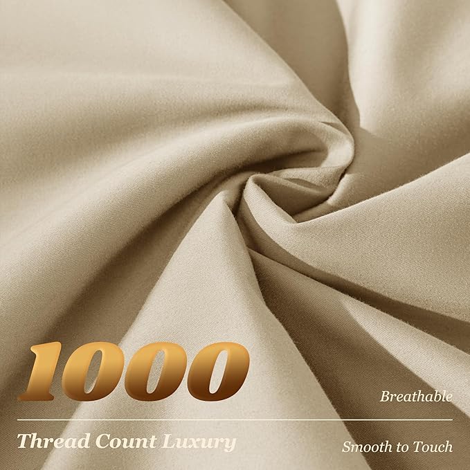LBRO2M 1000 Thread Count 100% Egyptian Cotton Sheets Set Full Size, 4 Piece Sets Bed Sheet Deep Pocket Sheet Set 16" Soft Comfortable All Season (Full, Linen)