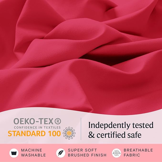 LuxClub 4 PC Sheet Set Bed Sheets Deep Pockets 16" Eco Friendly Wrinkle Free Cooling Machine Washable Hotel Bedding Silky Soft - Red Queen
