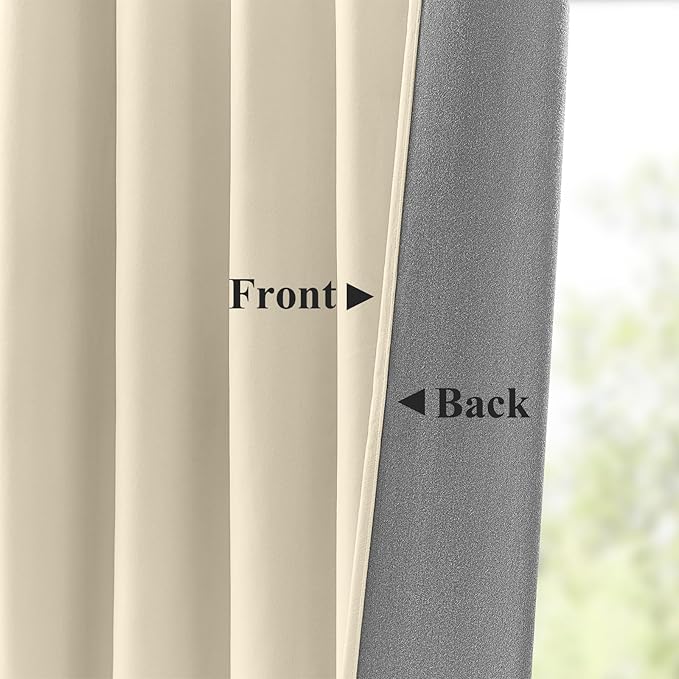 Velvet Curtains 108 Inches Long for Living Room, Luxury Room Darkening Thermal Insulated Soft Heavy Velvet Curtain Privacy Drapes for Home Office, Back Tab Rod Pocket, Ivory, W52 x L108, 2 Panels