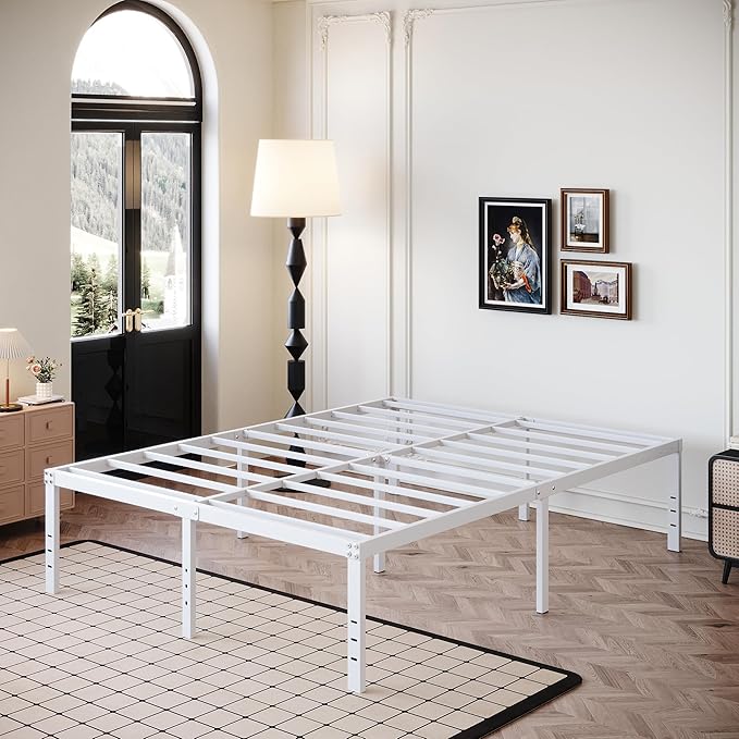 18 Inch King Bed Frame Heavy Duty Metal Platform No Box Spring Needed, Maximum Storage, Easy Assembly, Noise Free, White