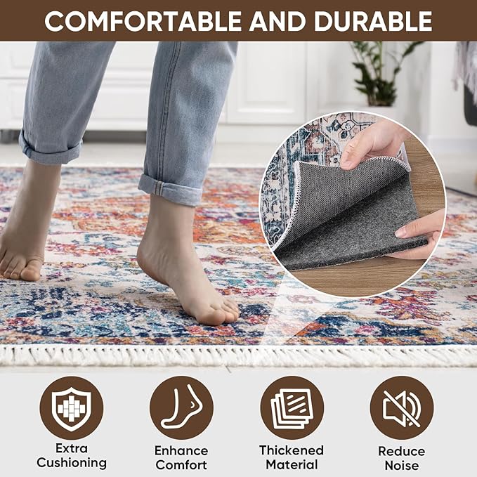 BALEINE 8x10 Ft Non Slip Rug Pad Gripper, 1/4" Thick Felt and Rubber Gripper Backing, Shock Absorbing Carpet Pad, Safe for All Floors (8x10 Ft)