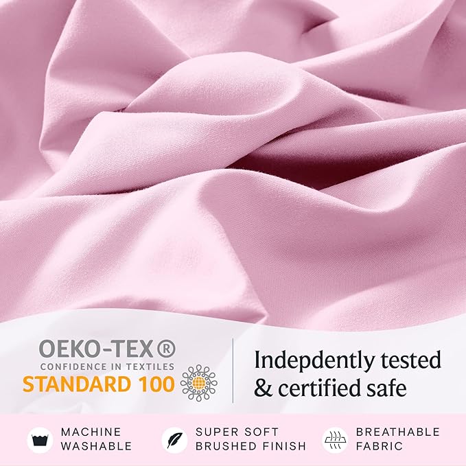 LuxClub 4 PC Sheet Set Bed Sheets Deep Pockets 16" Eco Friendly Wrinkle Free Cooling Machine Washable Hotel Bedding Silky Soft - Powder Pink King