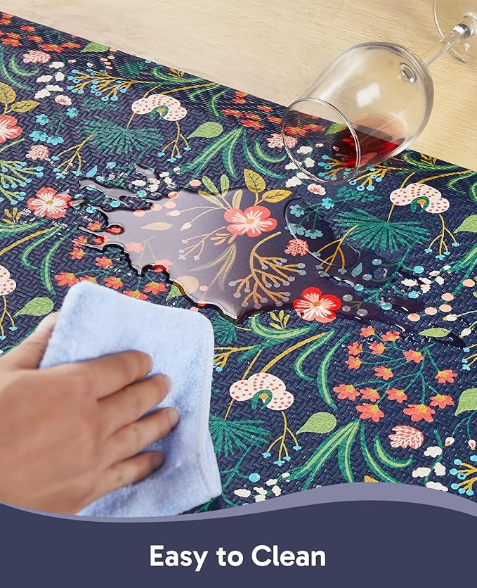Ophanie Kitchen Mats for Floor, 3/4 inch Thick, 17x28 Anti Fatigue Cushioned Mat, Kitchen Rugs, Waterproof, Comfort Ergonomic Standing Mat for Office, Home, Sink, Blue Flower Non-Slip Ridged Bottom