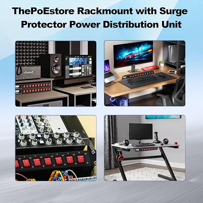ThePoEstore 10-Outlet 1U Rack Mount Power Strip - Surge Protector, Features 10 Front Switches with LED Light - Ideal, w/ 6 ft Cord for Network Server Racks and Cabinets