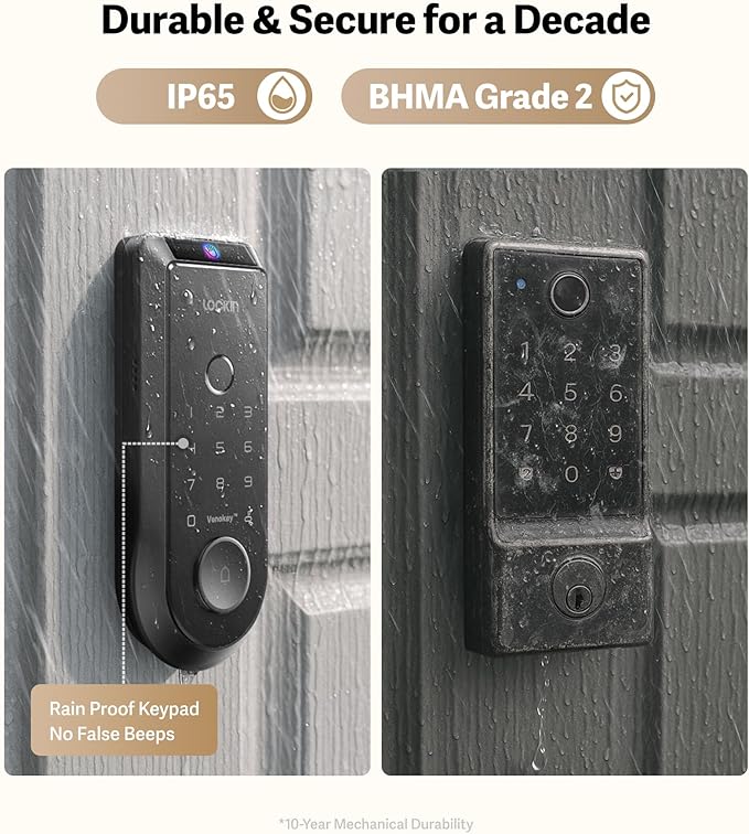 Lockin Veno Smart Lock, Palm Vein Recognition, Built-in Wi‑Fi, Palm Vein & Fingerprint Unlock, Keyless Front Door Entry, App Control, Auto‑Lock, Anti‑Peep PIN, 7‑Month Battery, IP65 Waterproof