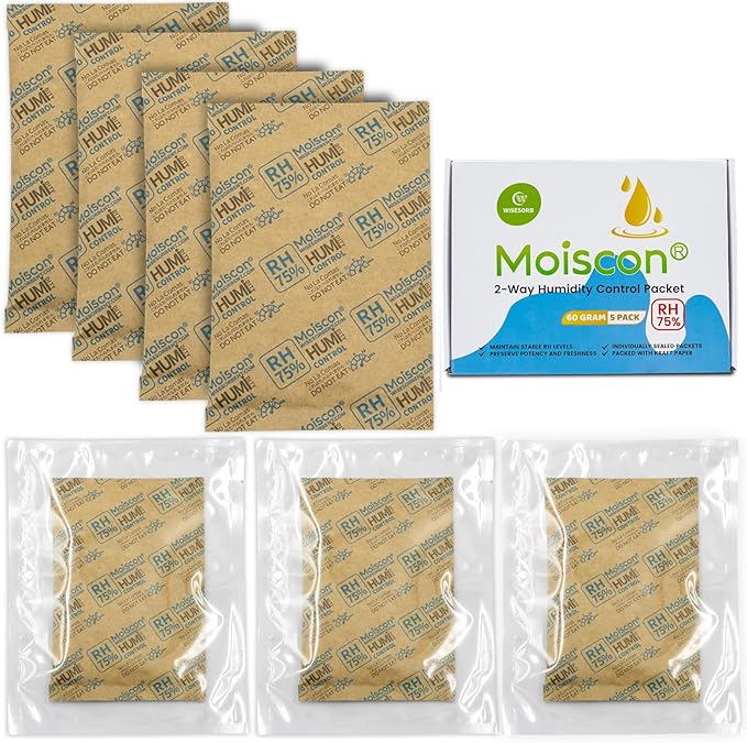 Wisesorb 75% Two-Way Humidity Control Packs - 60 Gram - 120 Pack - Moisture Control Packets Individually Wrapped for Storing 1 lb, Humidifier Packs for Storage Containers Hydration Packets