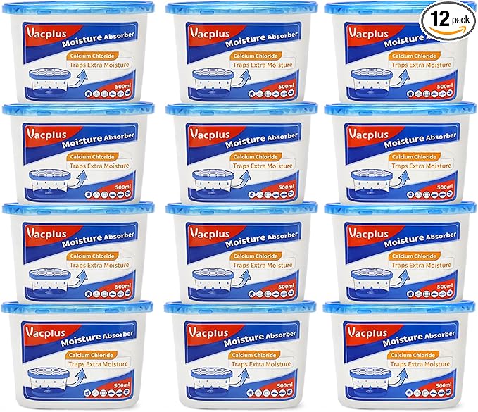 Vacplus Moisture Absorbers, 10.5 Oz Humidity Absorber Boxes Attracts Extra Moisture from Your Bathroom, Closet, Kitchen & Study, Dehumidifier, Odor Eliminator for Closet (Fragrance Free), 12 Packs