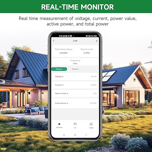 WiFi Energy Monitor with 2 * 500A Clamps, Real-Time Electricity Tracking, Smart Home Power Management